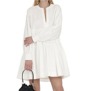 ANINE BING Addison Long Sleeve Tiered Dress with Pockets White Cotton Minimalist
